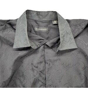 JHANE BARNES Mens Button Up Shirt L Black Silk Blend Jacquard Paisley Pattern